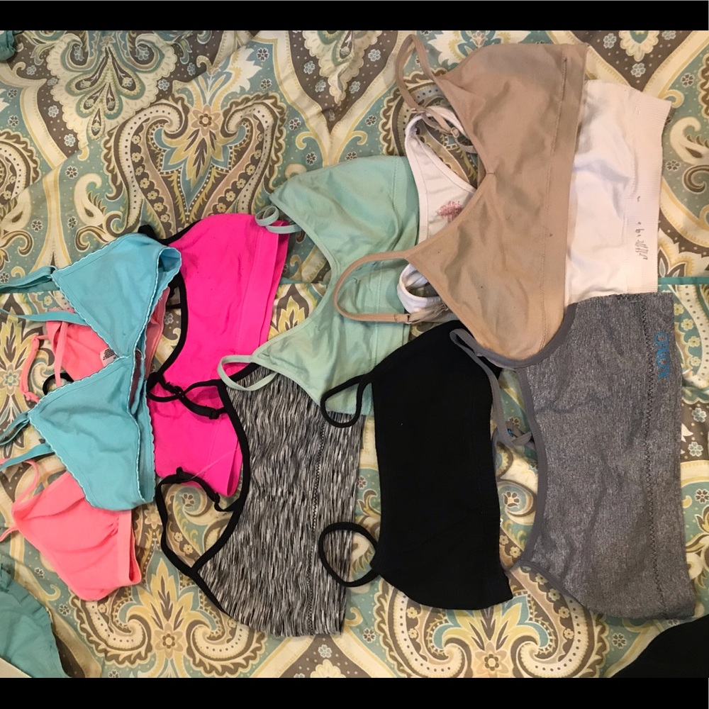 Bundle of 9 youth sizes sm-Med bras/sports bras